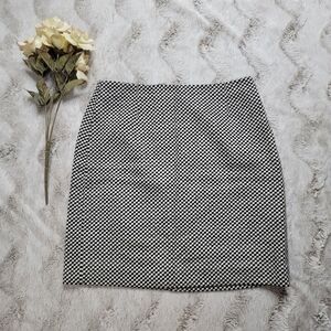 Vintage Eq:Iq Wool White Black Checkered Straight Mini Skirt Size US 6